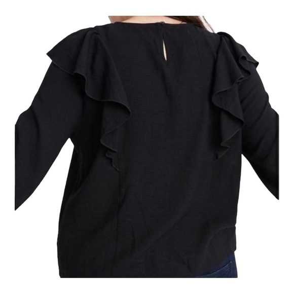 Madewell Black Ruffle Long Sleeve Top Women’s Size M - Picture 3 of 8